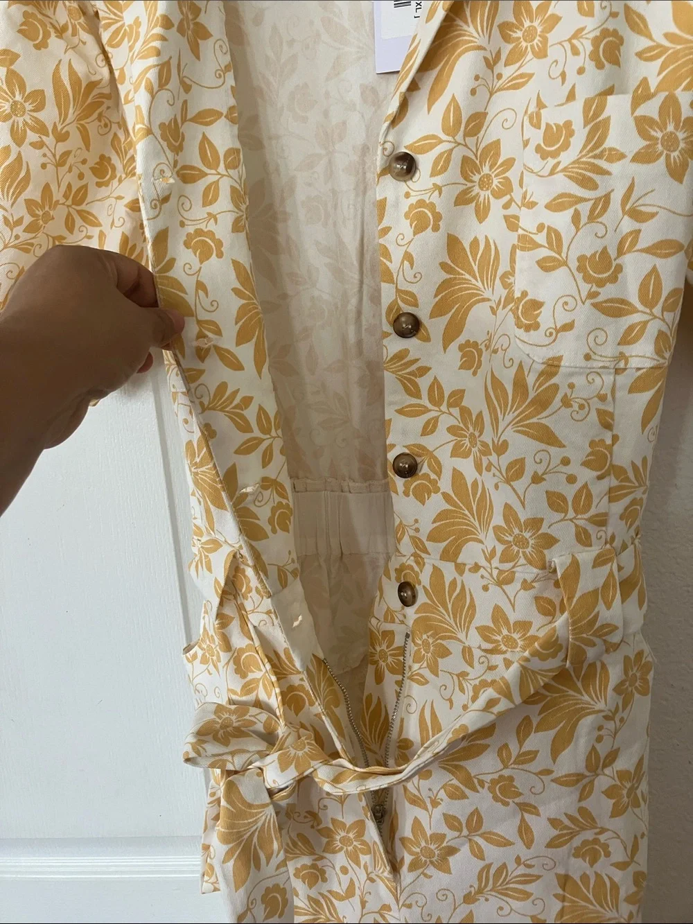 NWT Baltic Born Cotton Blend  Floral Tie-Waist Jumpsuit in Soft Yellow size XL - Picture 8 of 12